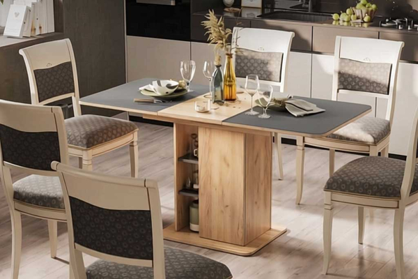 Обеденный стол со встроенными ящиками и полками: функциональные решения для хранения